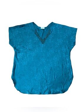 Teal Embroidered V-Neck Women's Pajama Top